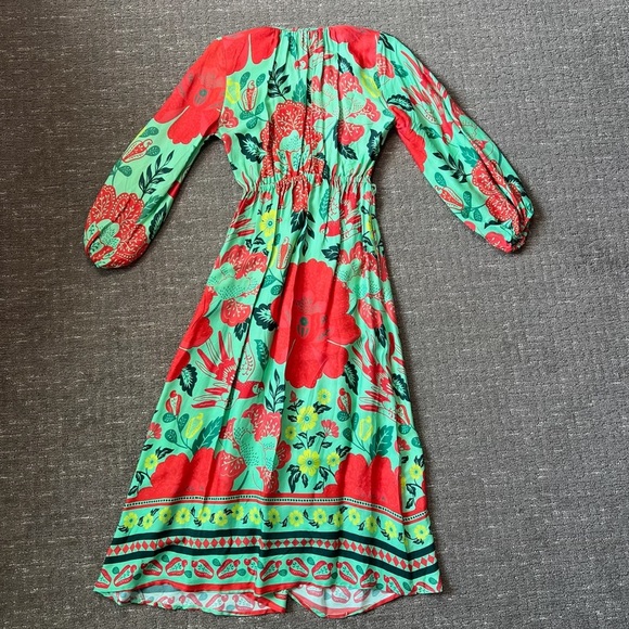 Anthropologie Farm x Poppy Print Maxi Dress Green Long Sleeve Small Petite - Picture 9 of 9